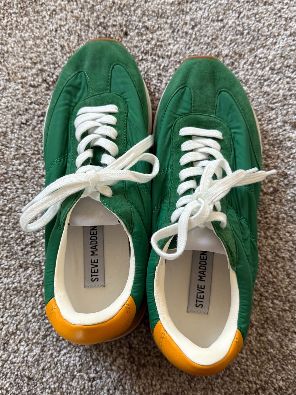 Steve Madden Green Suede & Nylon Sneakers with Yellow Heel NWOT